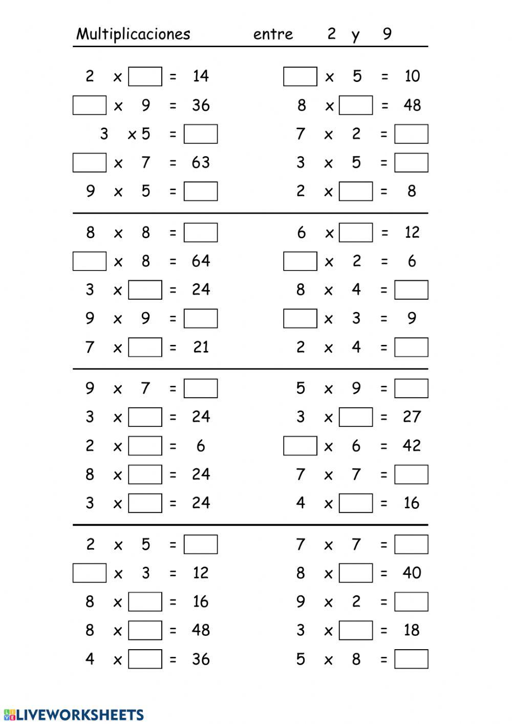 Multiplicaciones una cifra