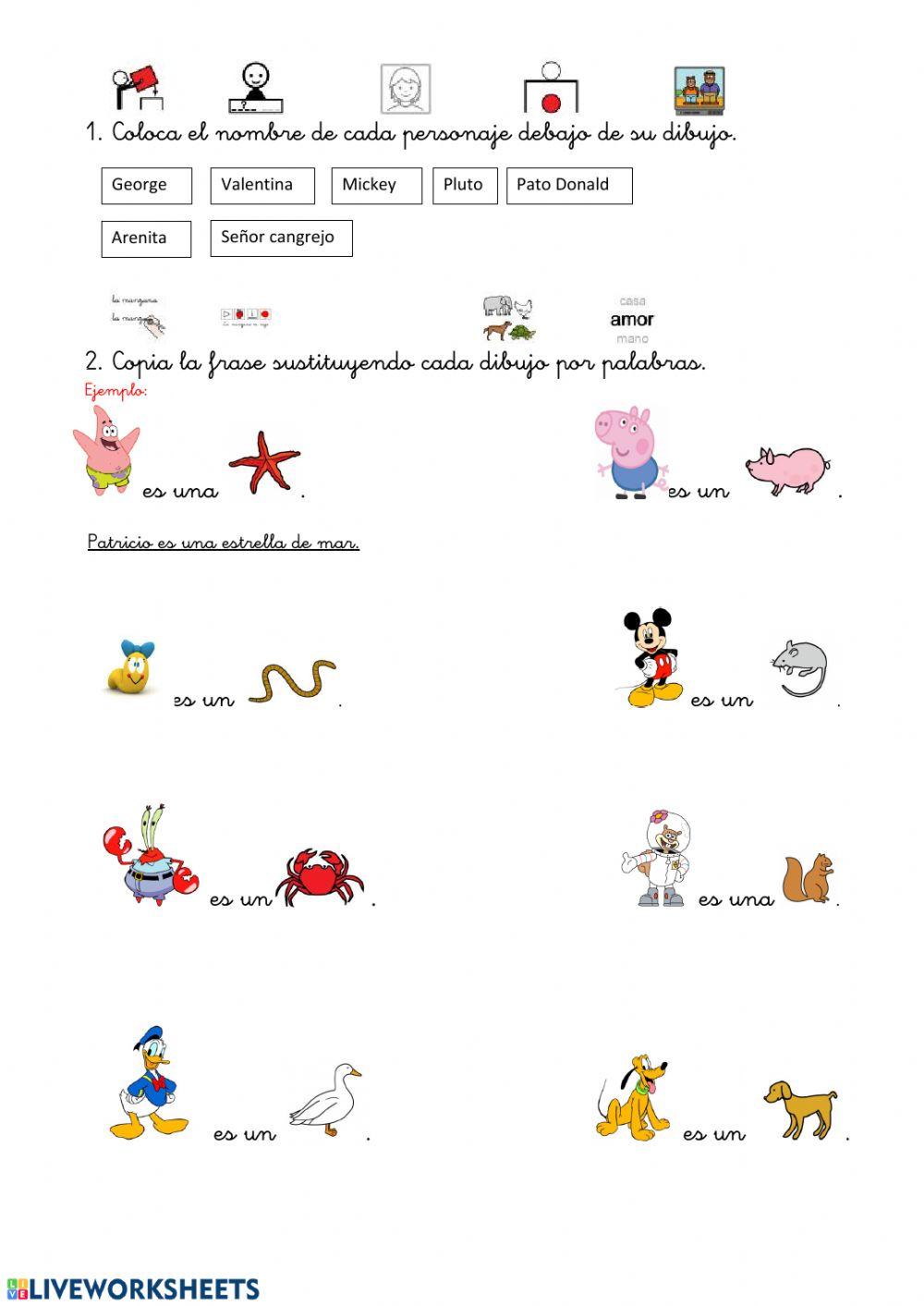 Coloca cada nombre y escribe frases.