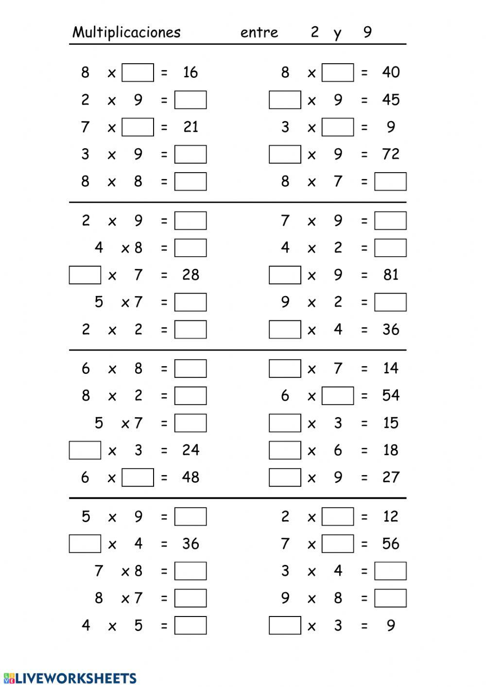 Multiplicaciones una cifra