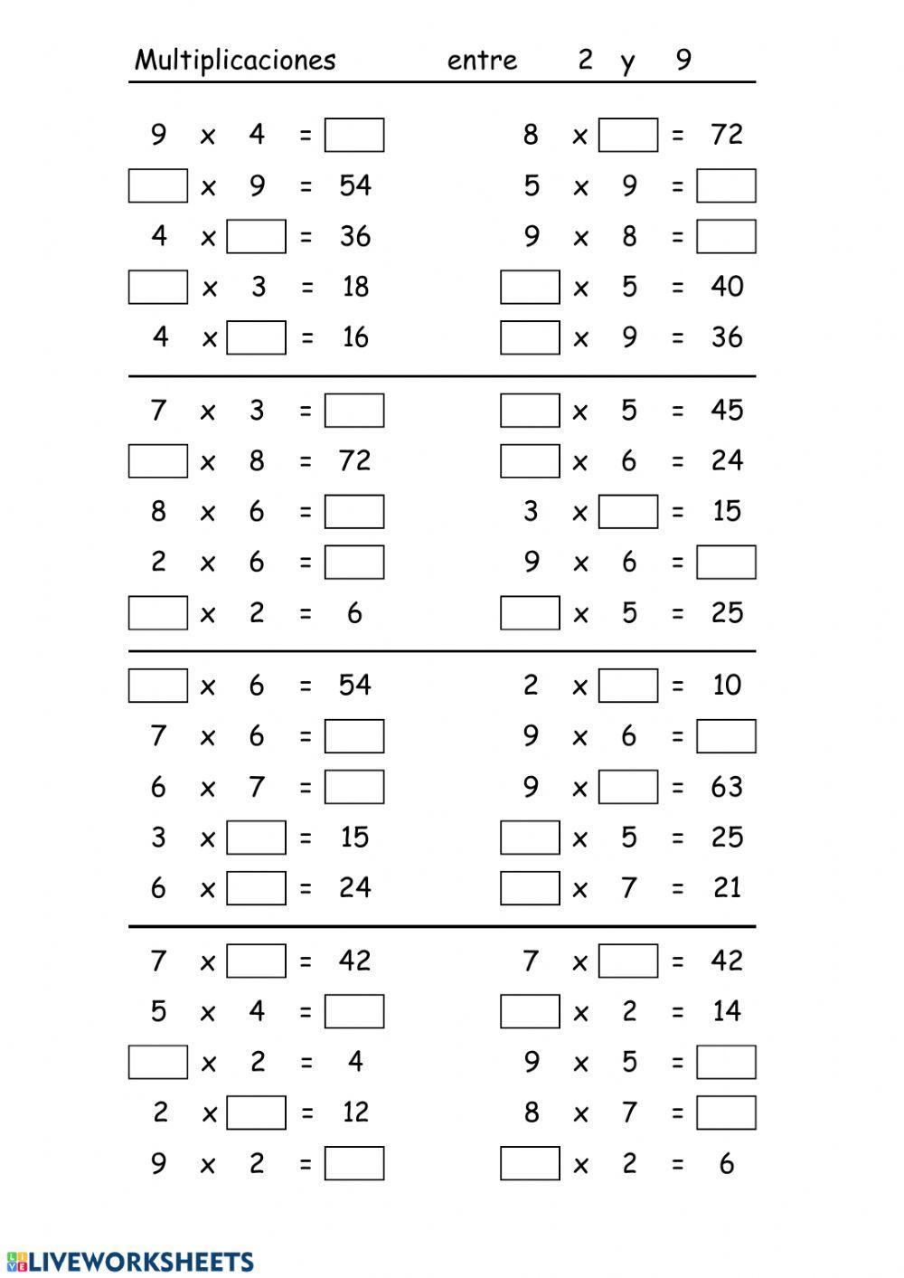 Multiplicaciones una cifra