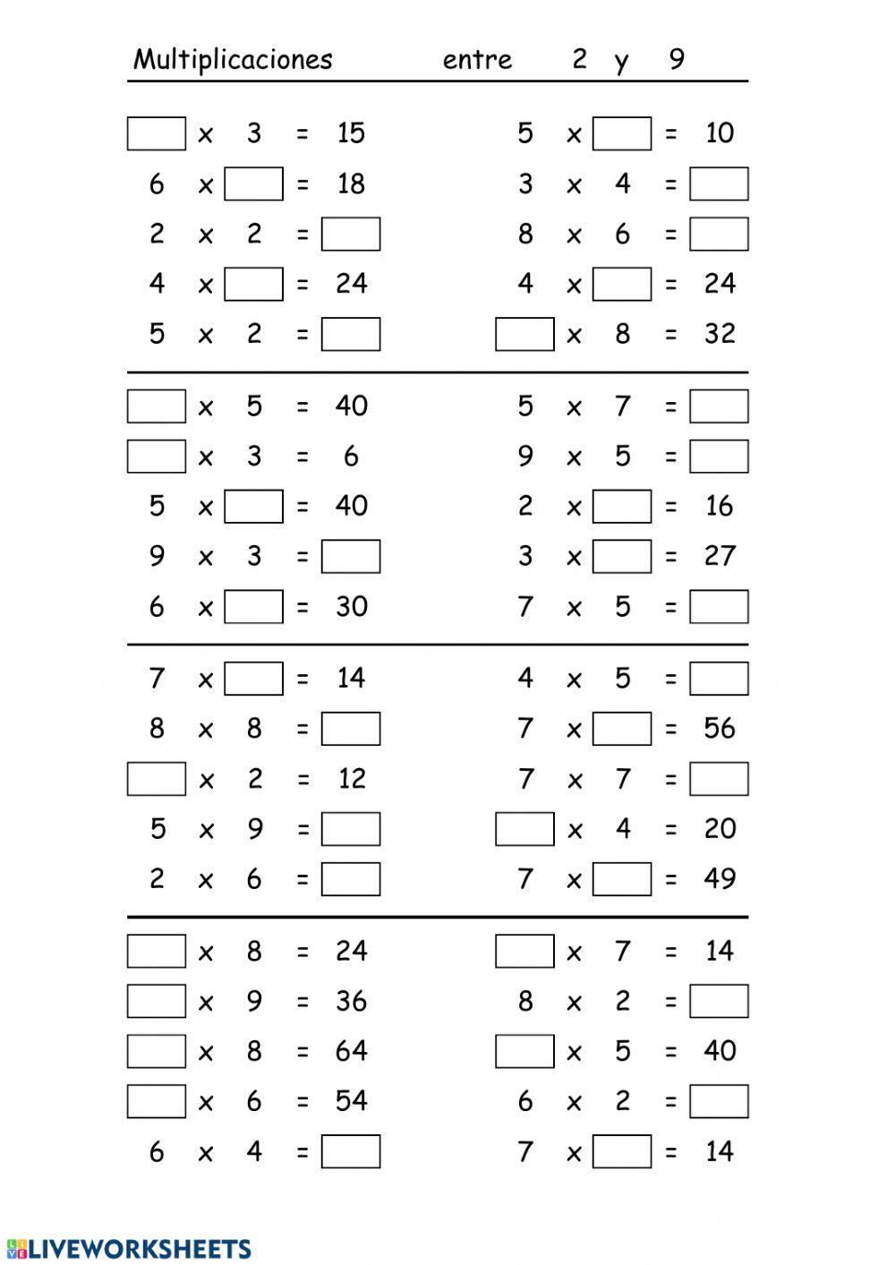Multiplicaciones una cifra