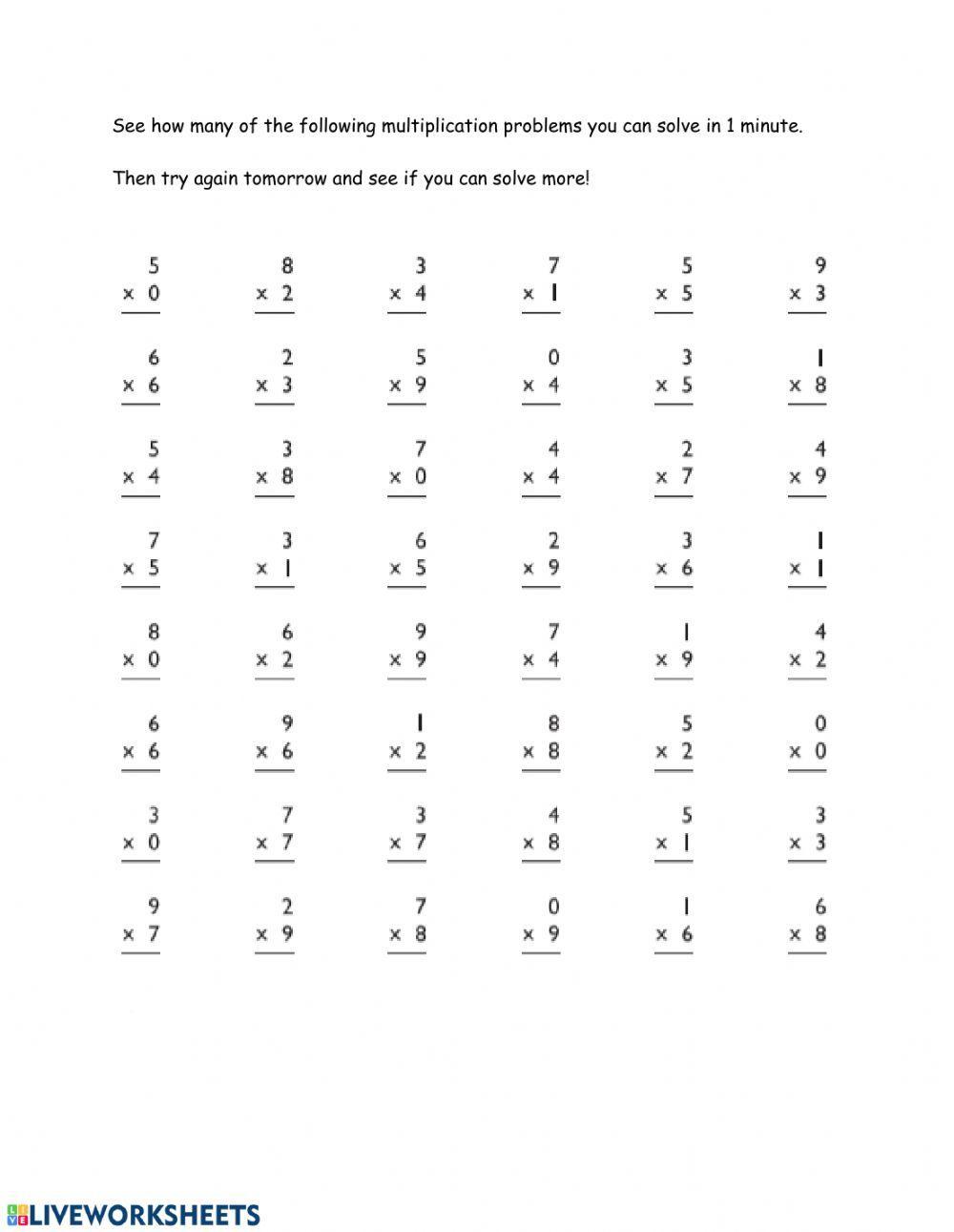 Multiplication Facts (0-9)