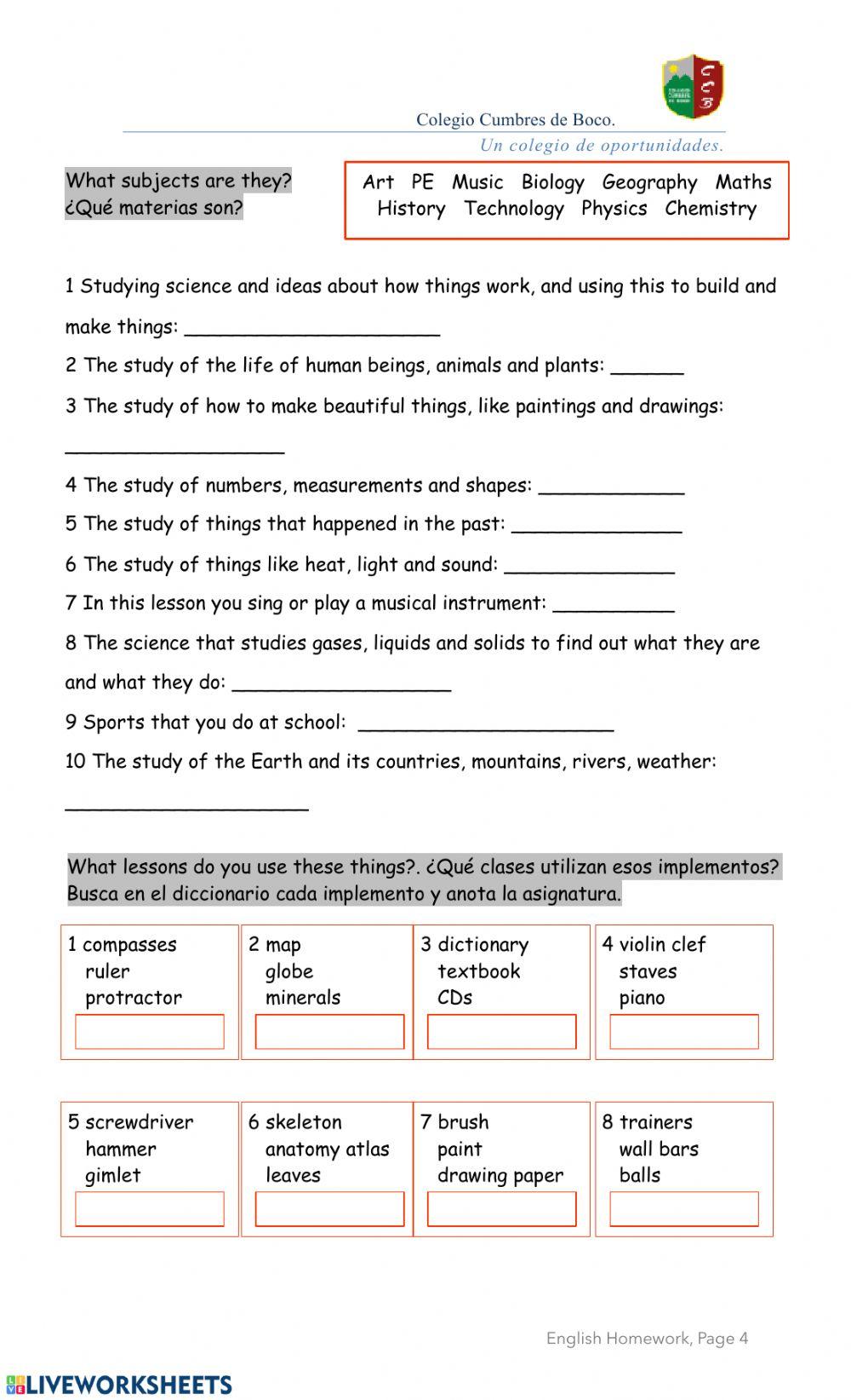 Trabajo complementario inglés 5 básico