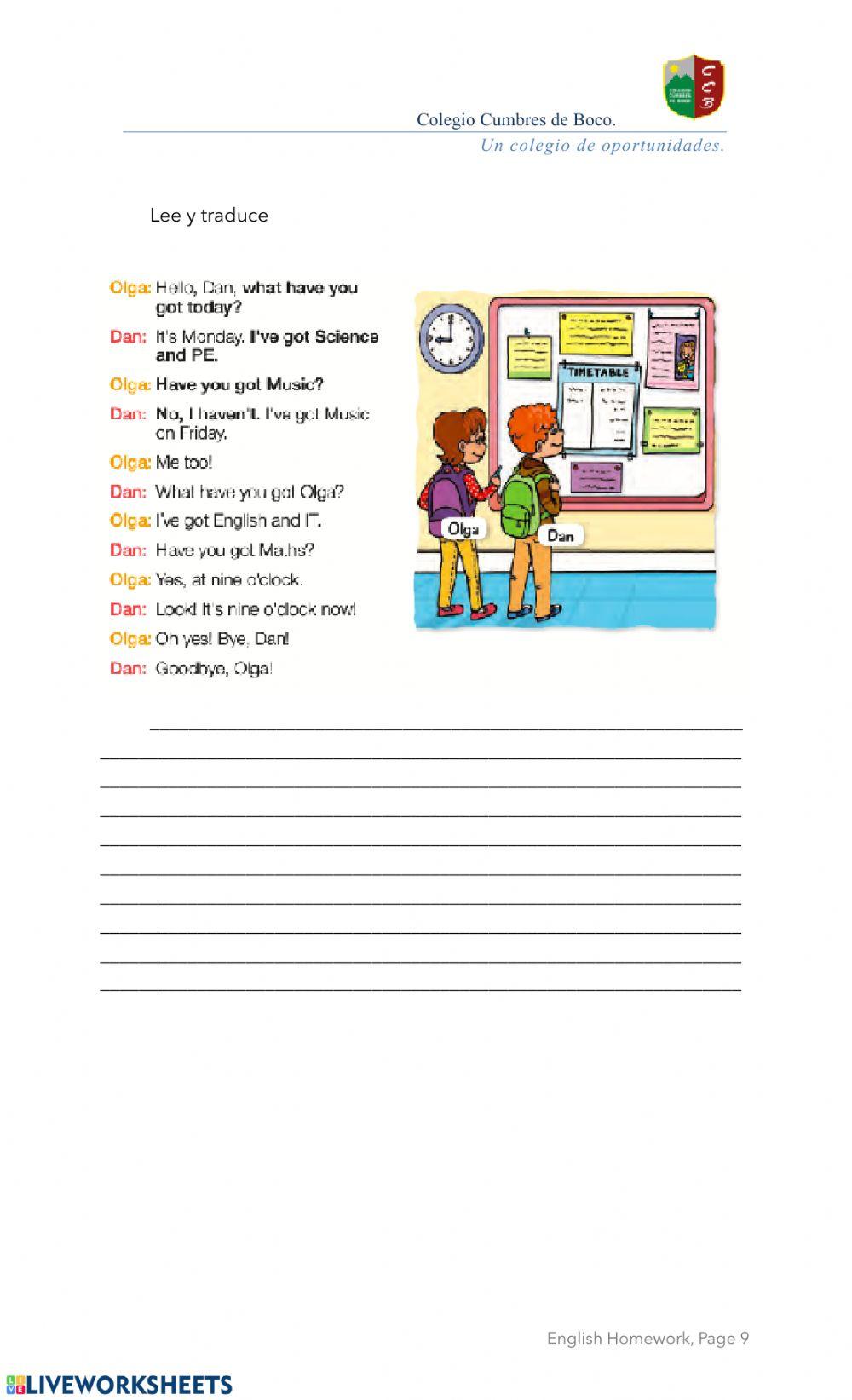 Trabajo complementario inglés 5 básico