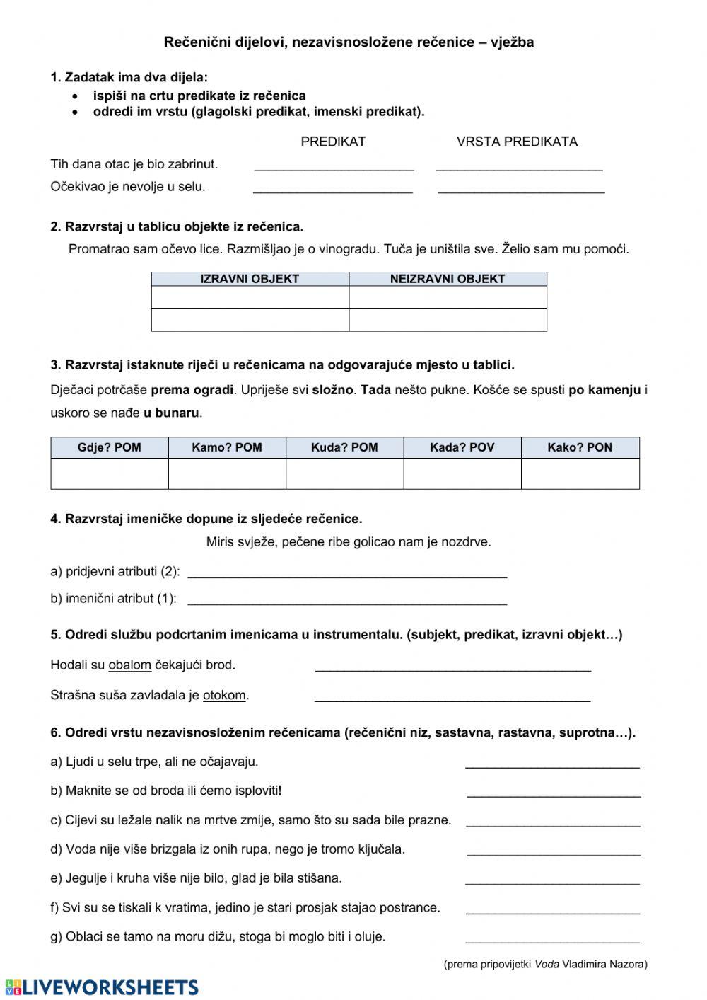 Rečenični dijelovi i nezavisnosložene rečenice