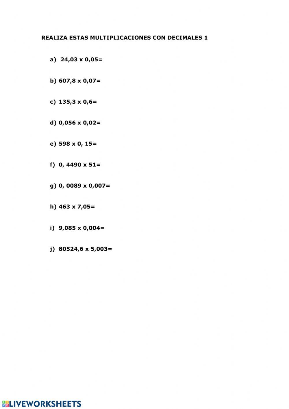 Multiplicación con decimales