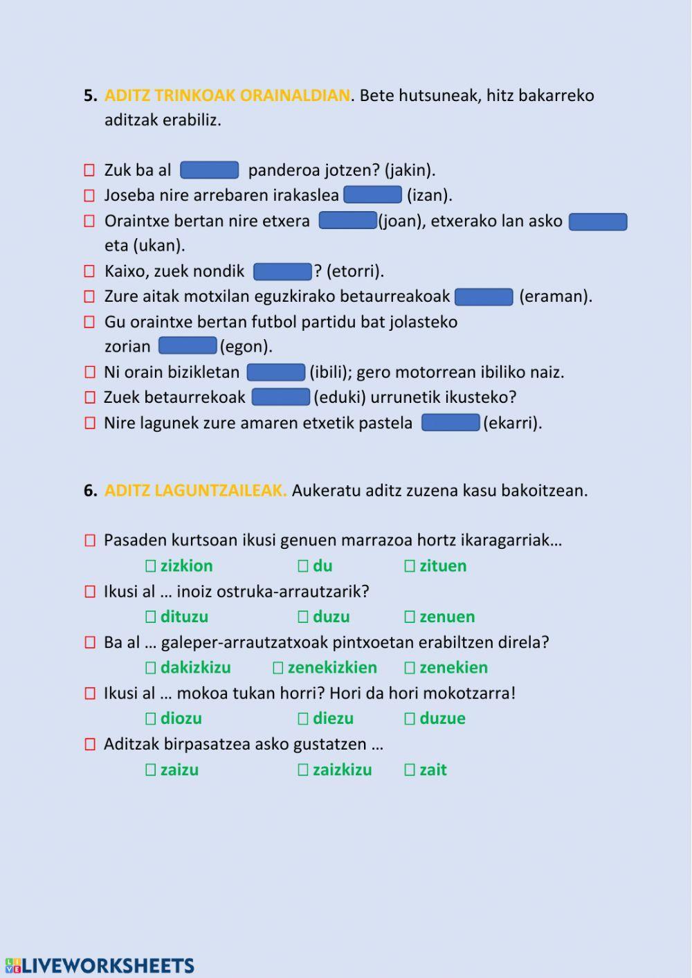 Izenak eta aditzak Izenak eta aditzak