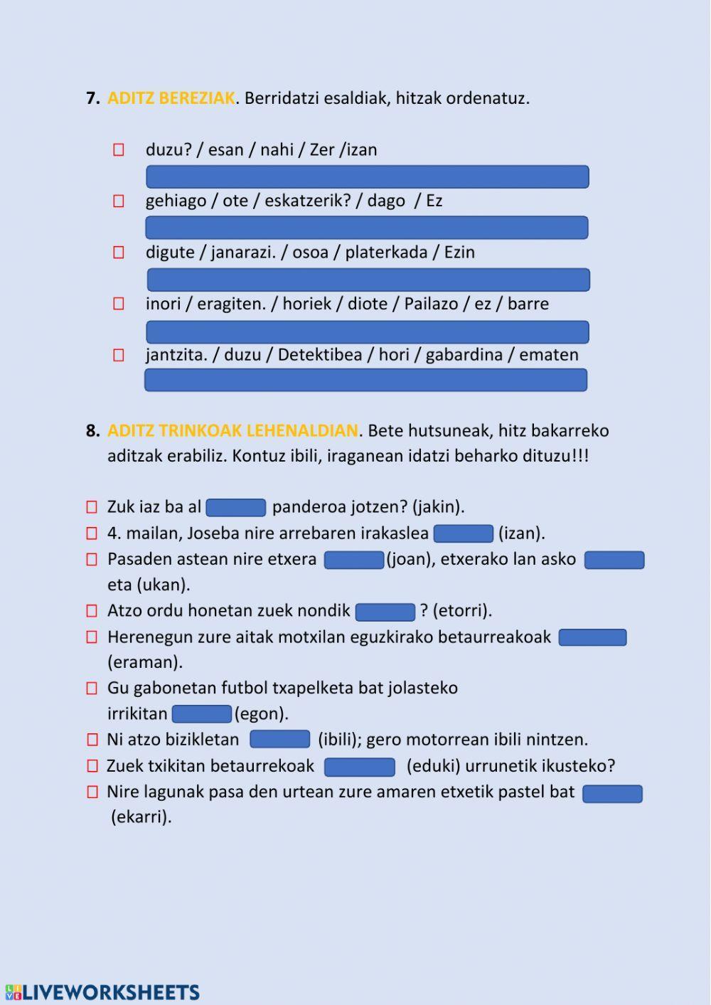 Izenak eta aditzak Izenak eta aditzak
