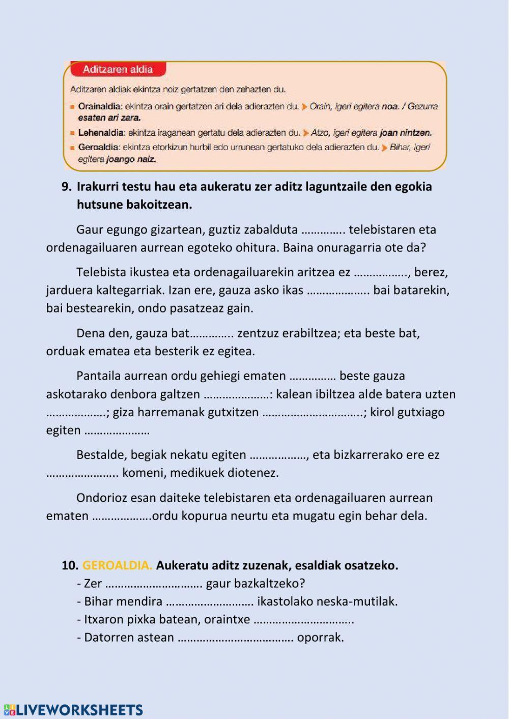 Izenak eta aditzak Izenak eta aditzak