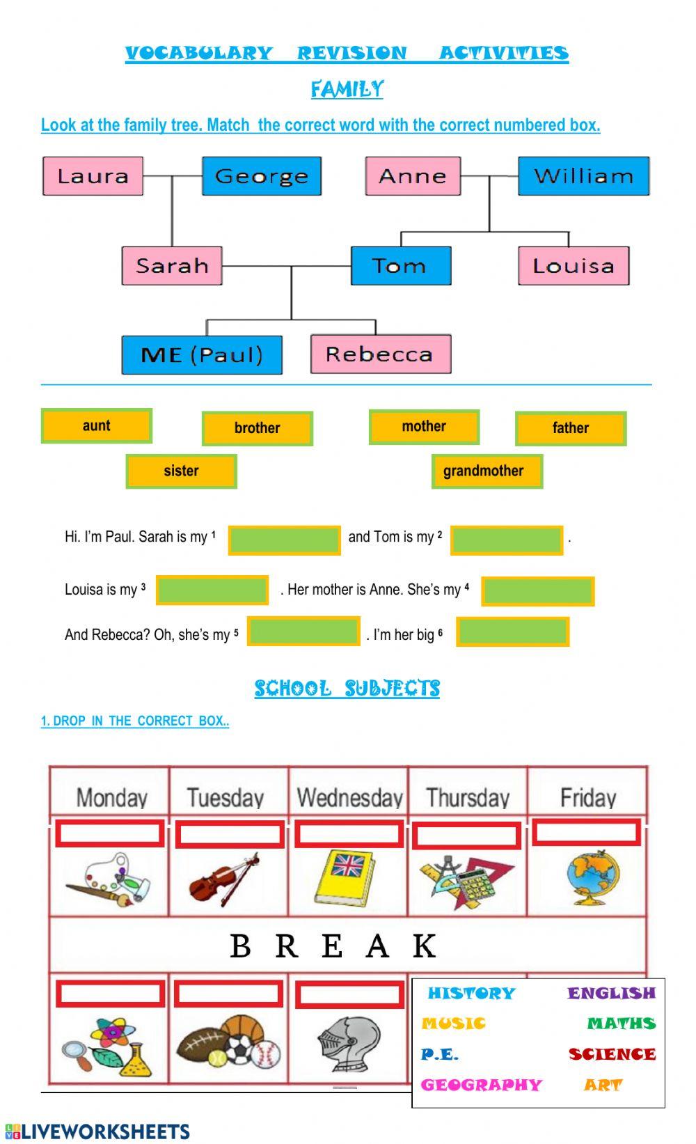 Family and school subjects