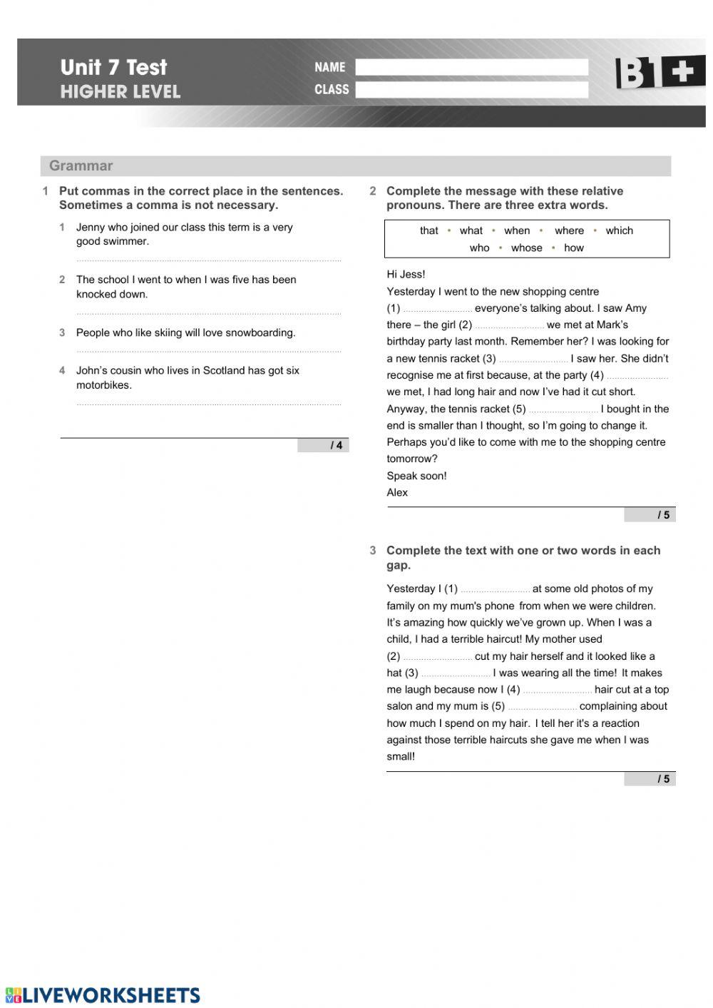Gateway B1+ Unit 7 Test