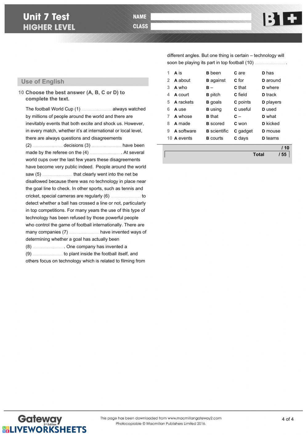 Gateway B1+ Unit 7 Test