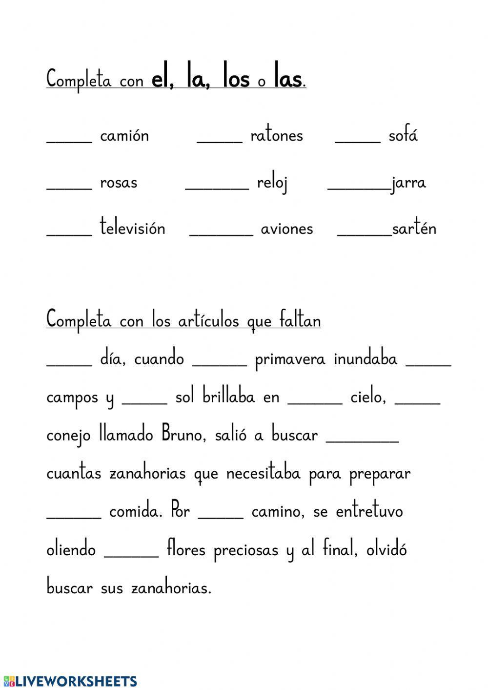 Completa con artículos