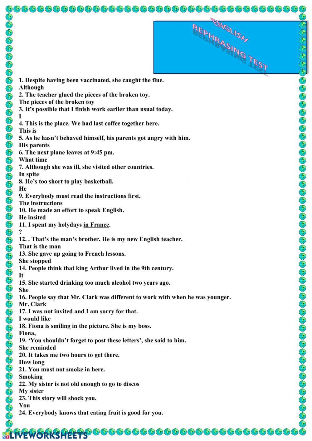 Rephrasing bachillerato