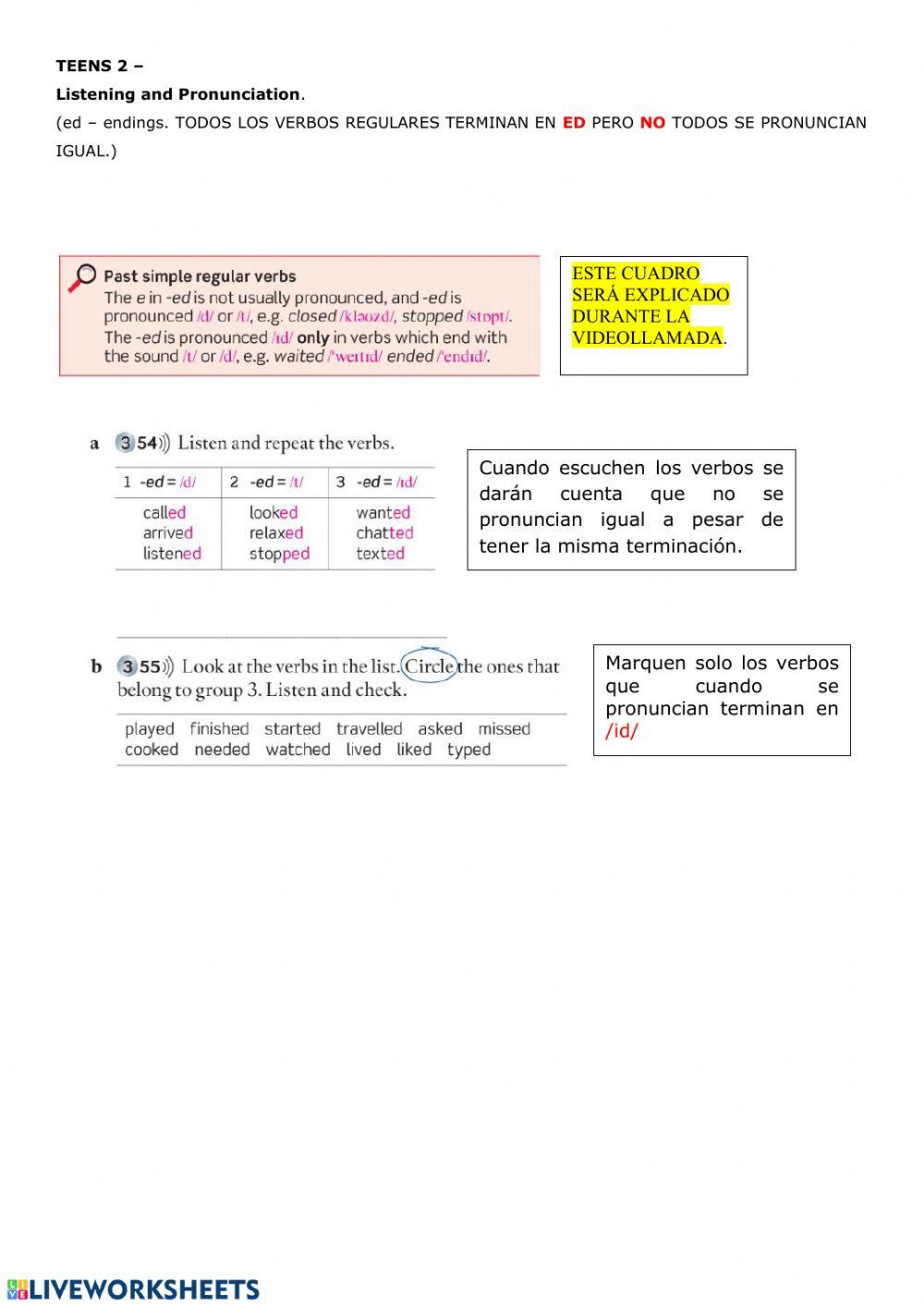 Listening and pronunciation of regular verbs - simple past