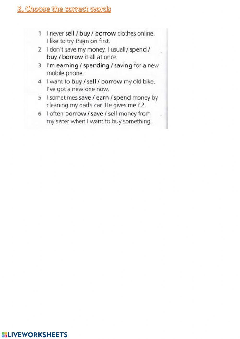 Eyes open 2 - Money Verbs