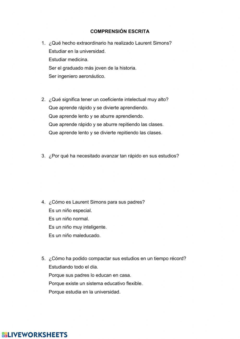 Comprensión 6 Comprensión 6
