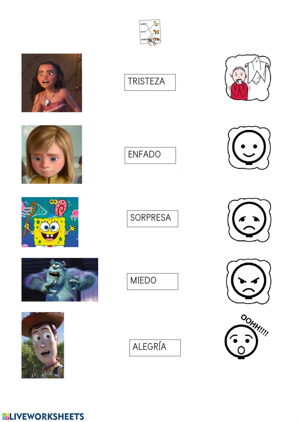 Relaciona cada personaje con la emoción que expresa