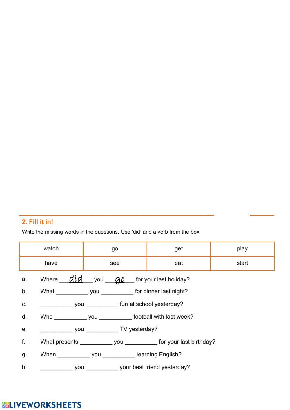 Past simple Q&A worksheet Live Worksheets