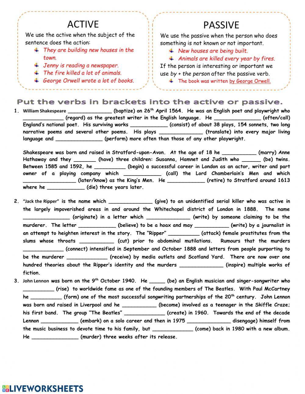 Passive and Active voice worksheet