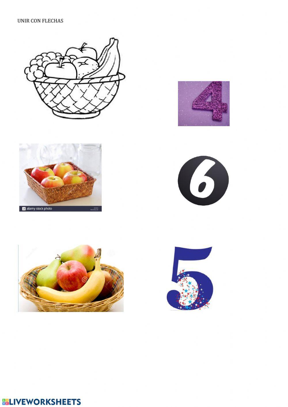 unir con flechas frutas y numeros