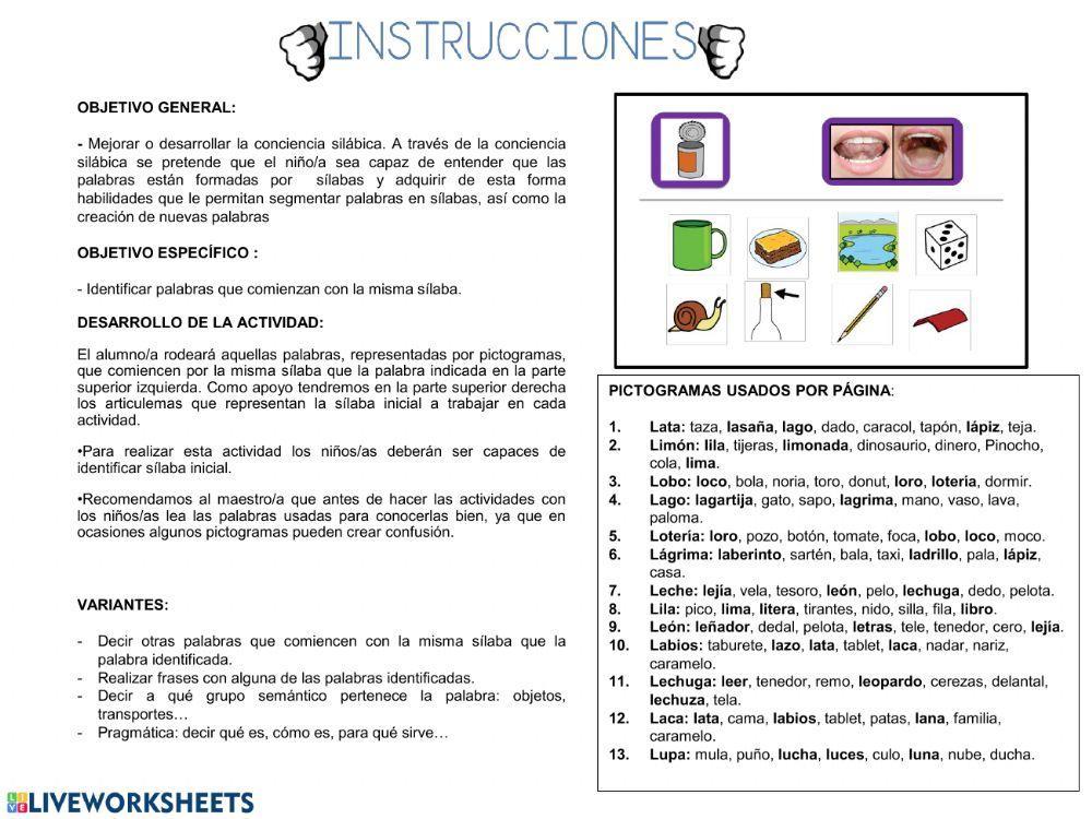 Empieza por sílabas con l