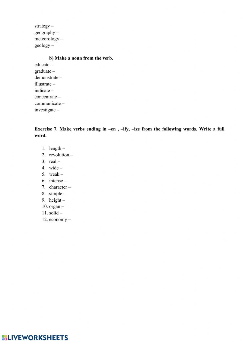 Unit 14. Suffixes Ex 4-7 from the book