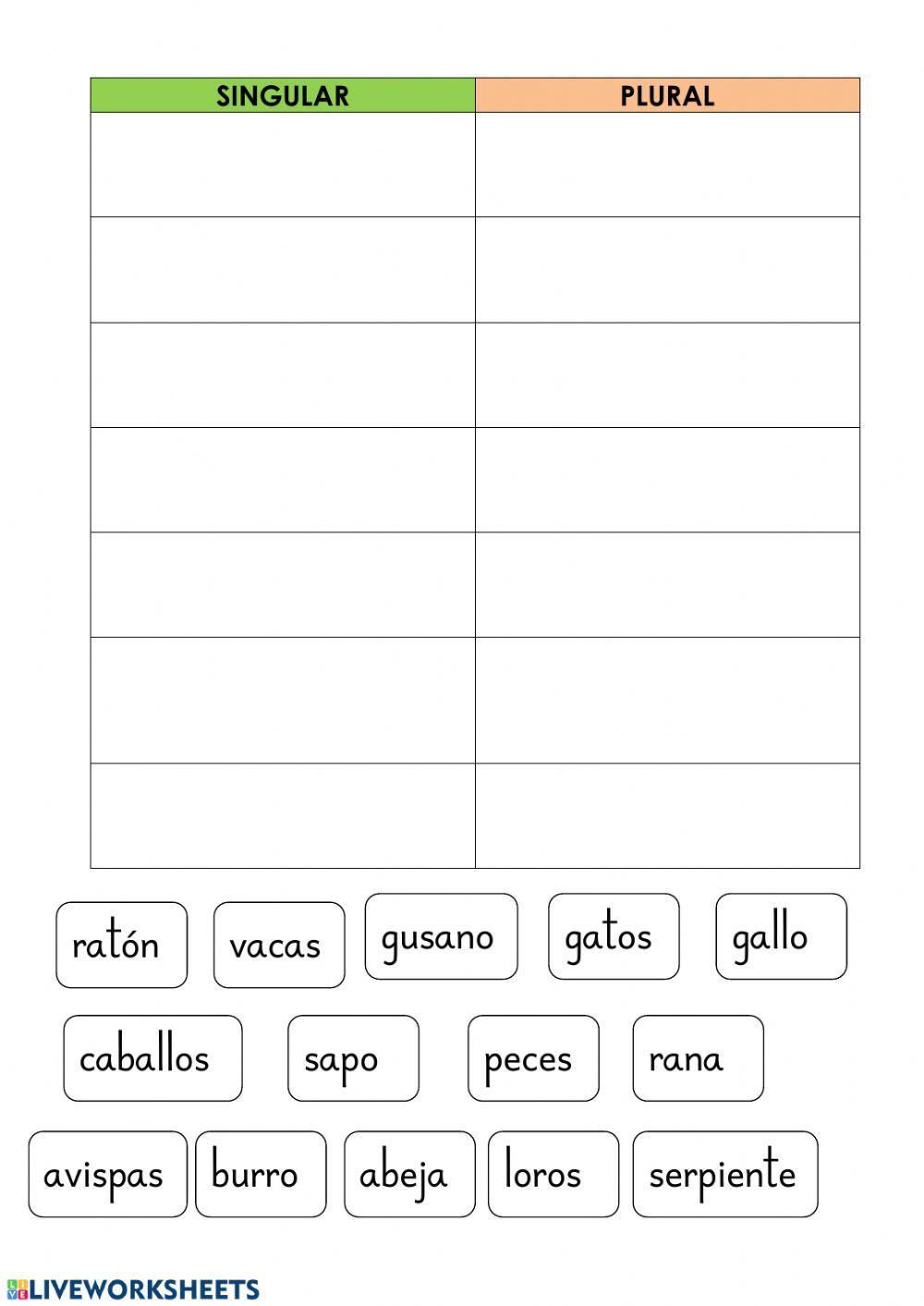 Singular y plural online worksheet | Live Worksheets