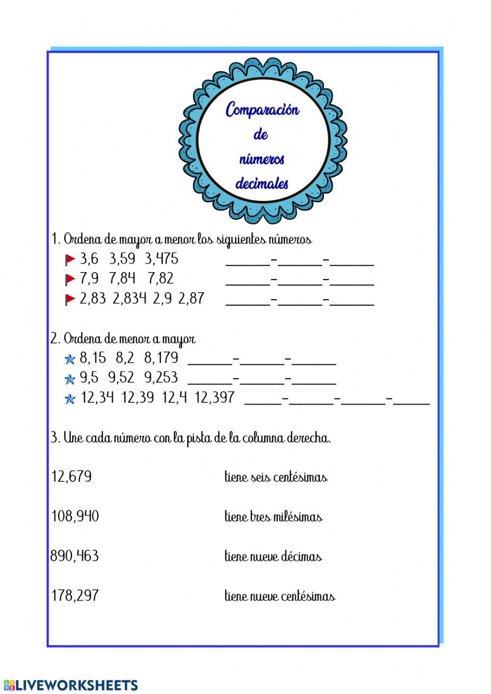 Comparación numeros decimales