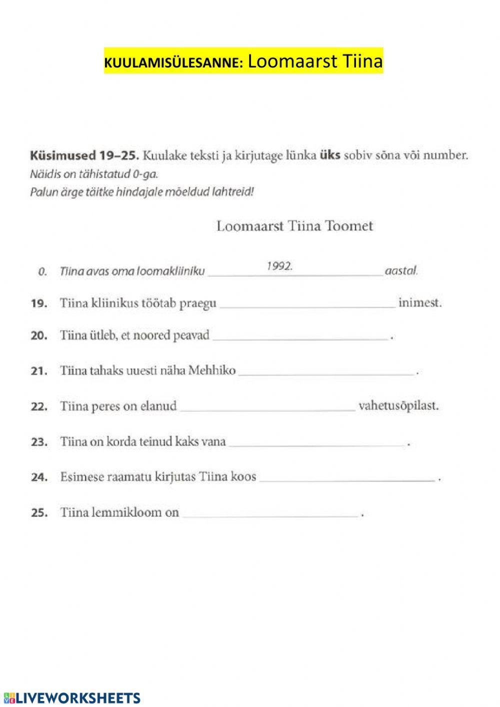 KUULAMINE-Loomaarst Tiina