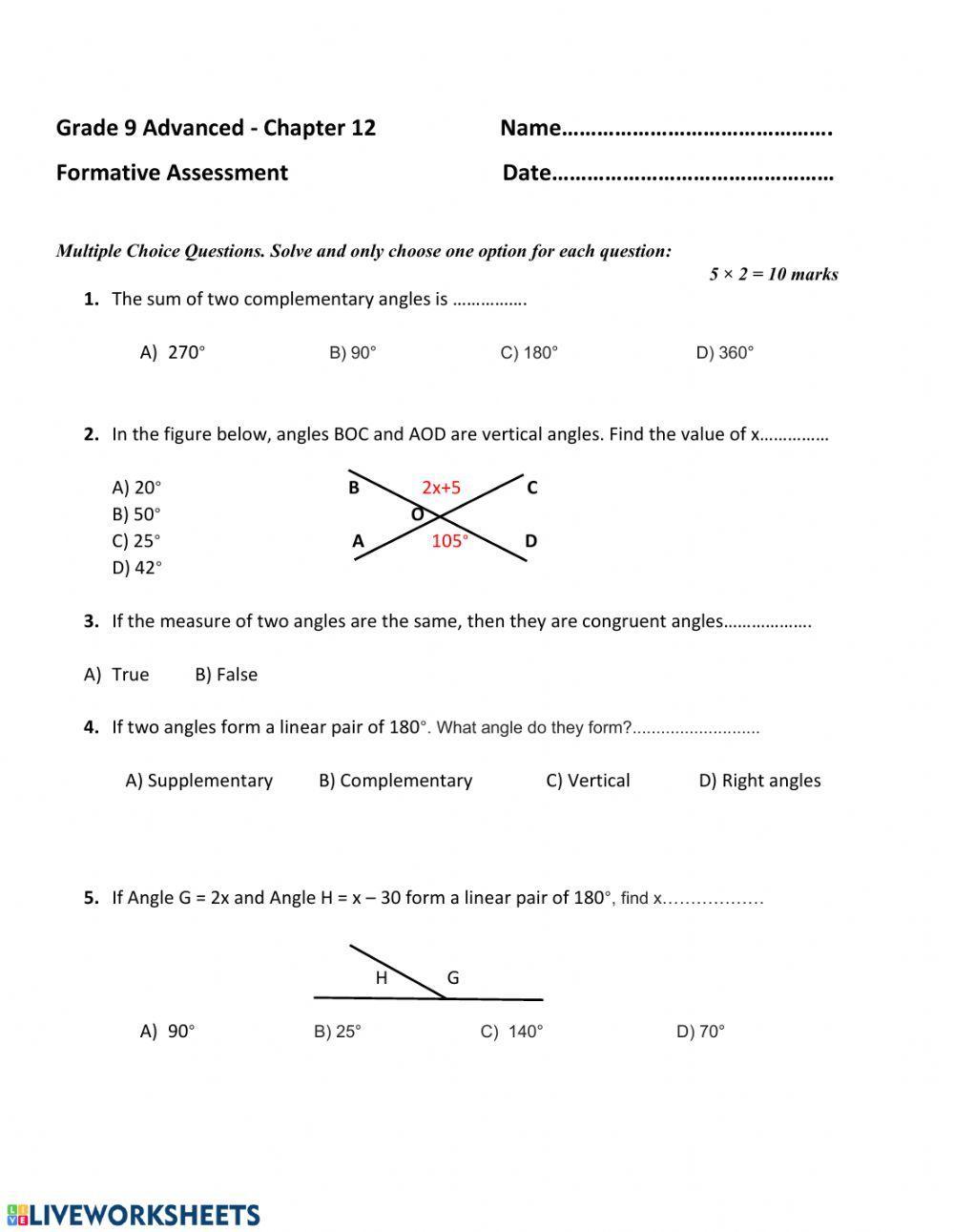 Angle Theorem worksheet | Live Worksheets
