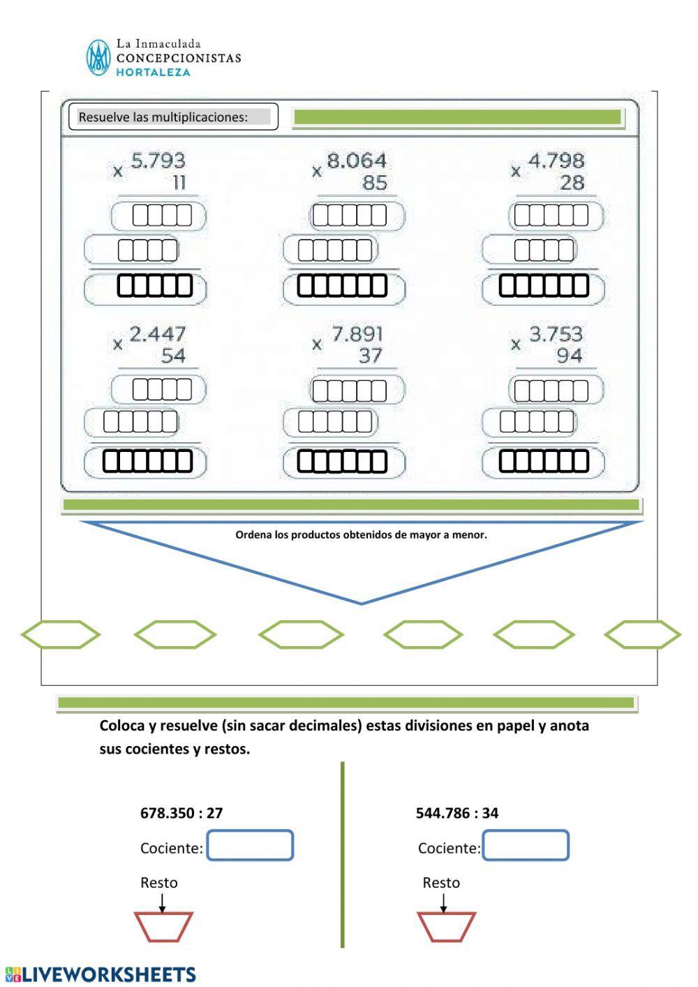 OPERACIONES: MULTIPLICAR Y DIVIDIR (2 cifras)