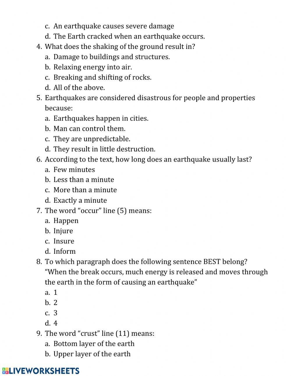 Reading - listening - grammar test grade 7