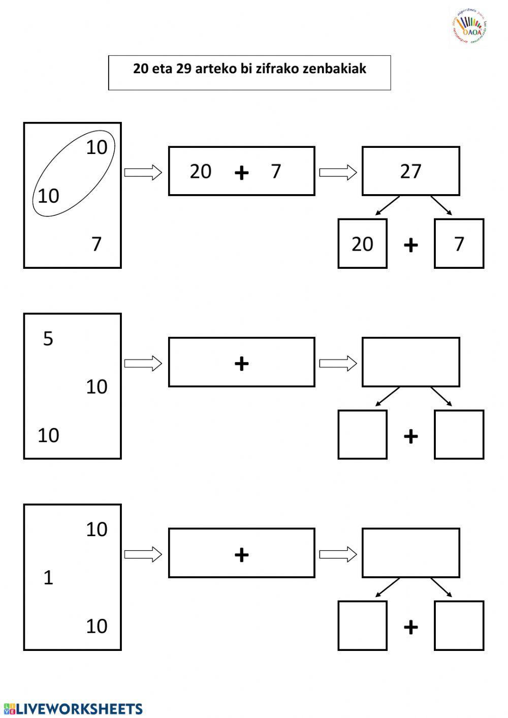 20 eta 29 arteko bi zifrako zenbakiak