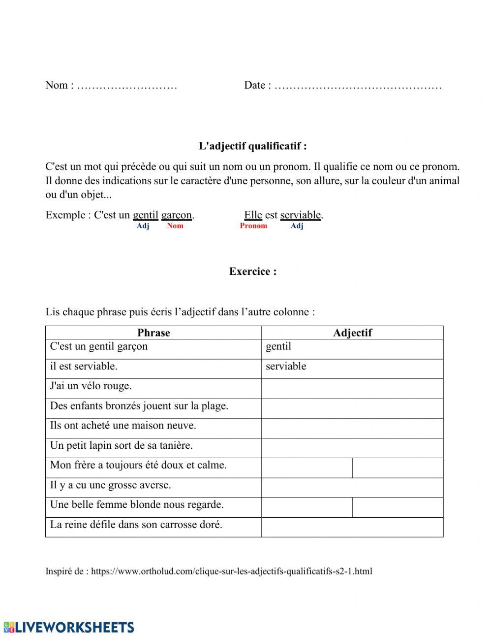 Les adjectifs qualificatifs