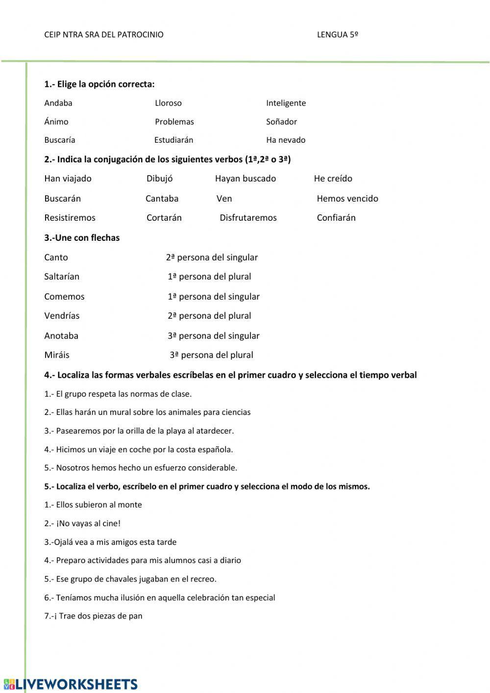 Verbos: persona, número, tiempo y modo