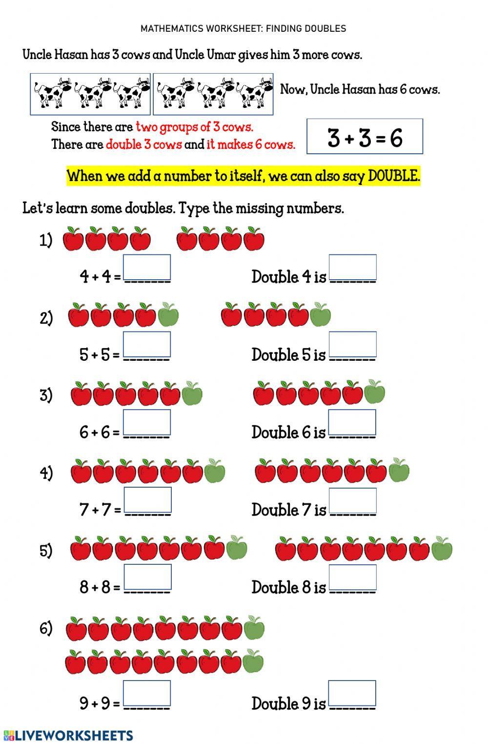 Worksheet 12 FINDING DOUBLES
