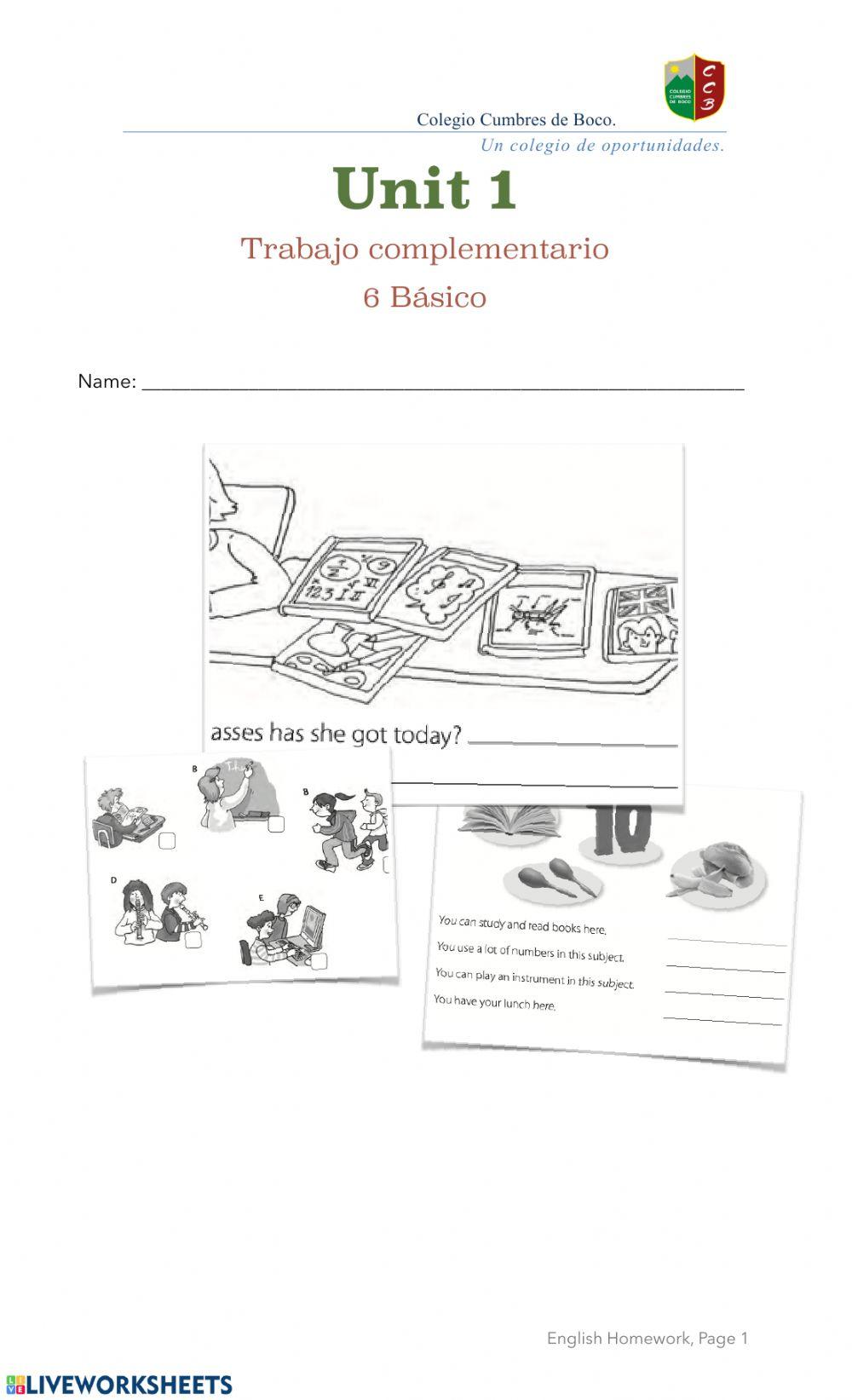 trabajo complementario inglés 6 básico