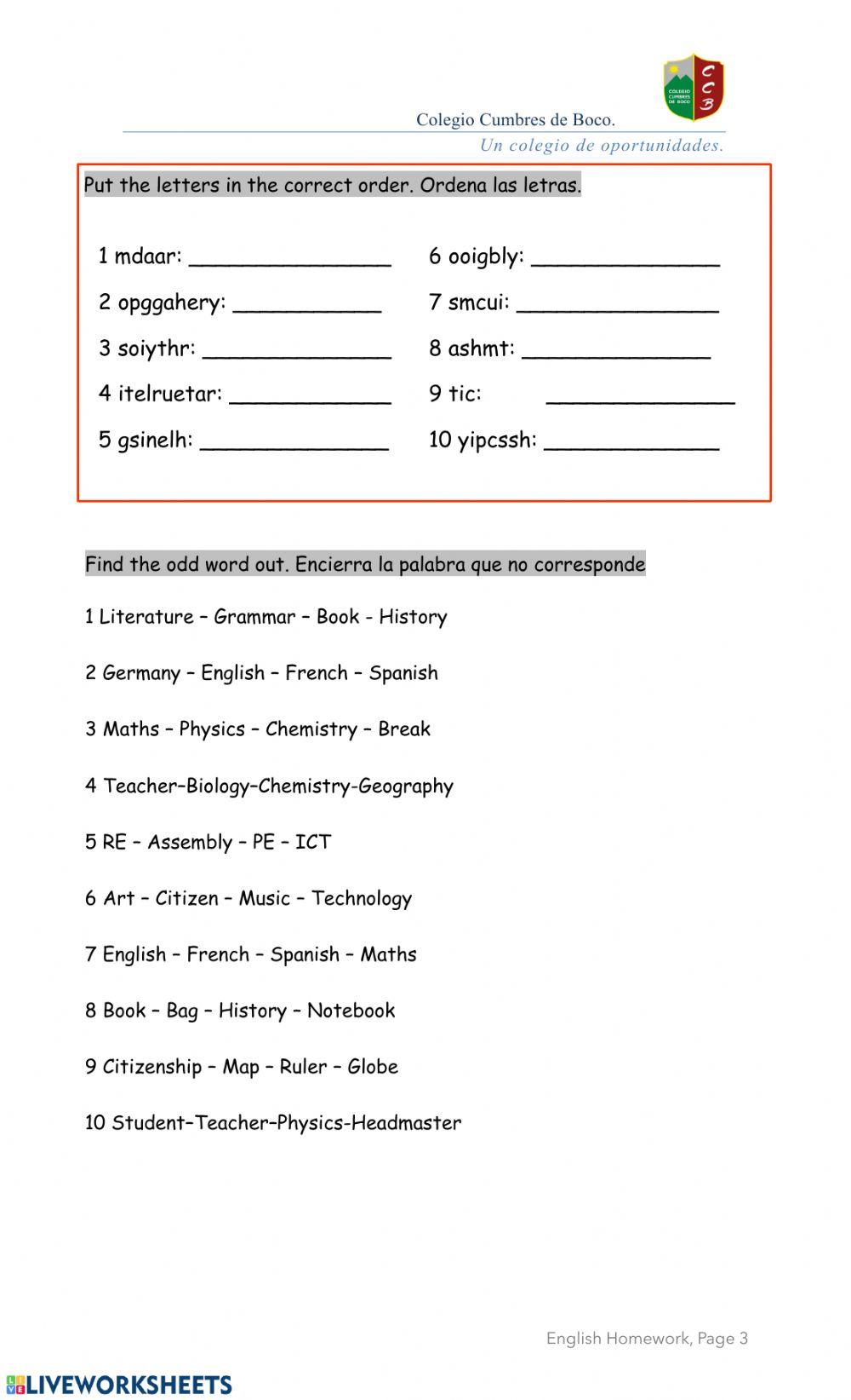trabajo complementario inglés 6 básico