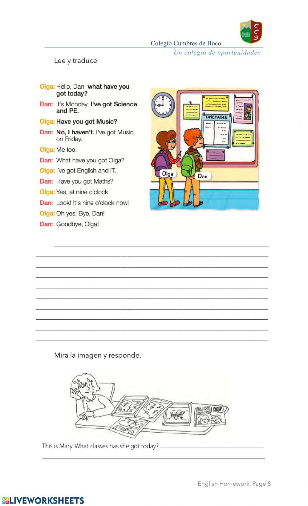 trabajo complementario inglés 6 básico