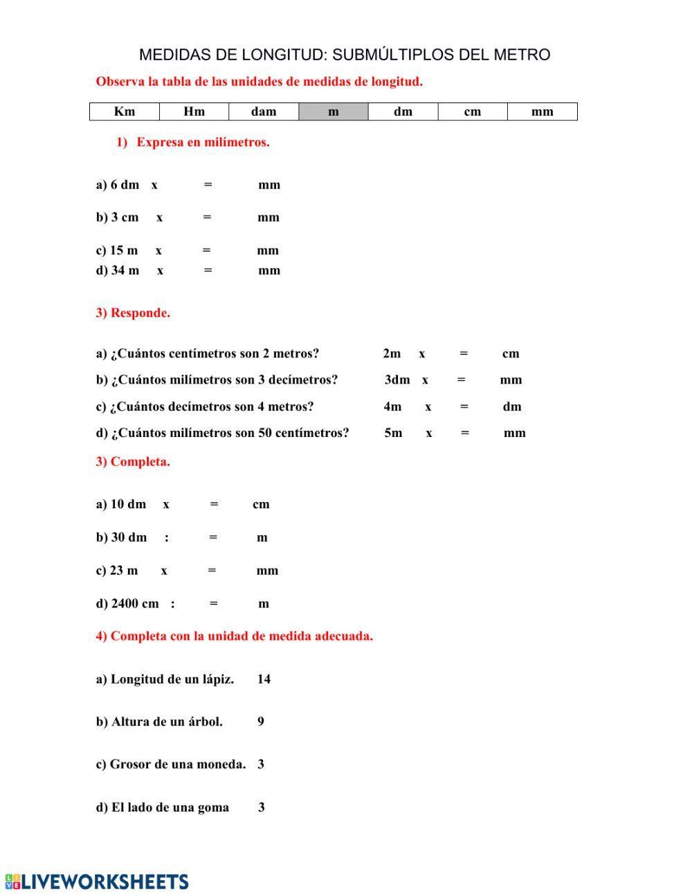 Submúltiplos del metro