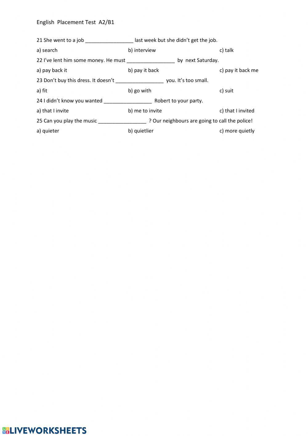 Placement test A2-B1