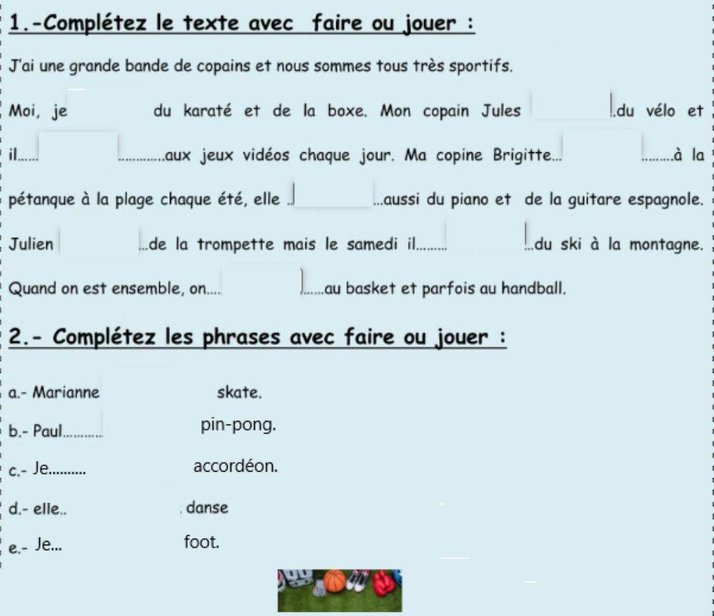 Activités (jouer ou faire)