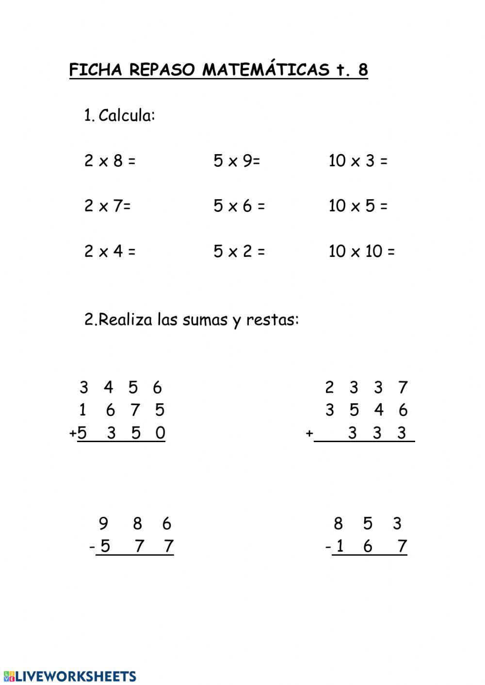 Ficha repaso mate T. 8