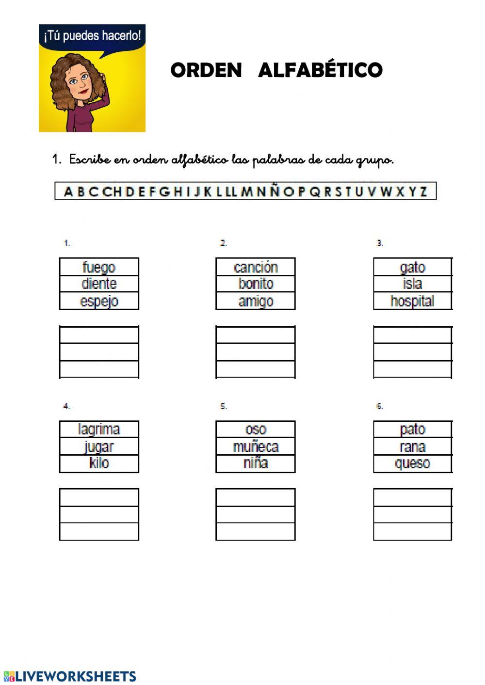 Orden alfabético activity | Live Worksheets