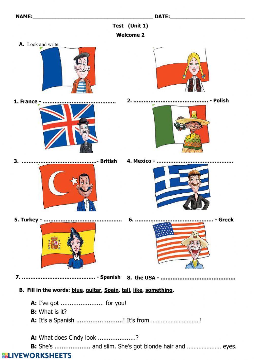 Welcome 2 Unit 1 Test