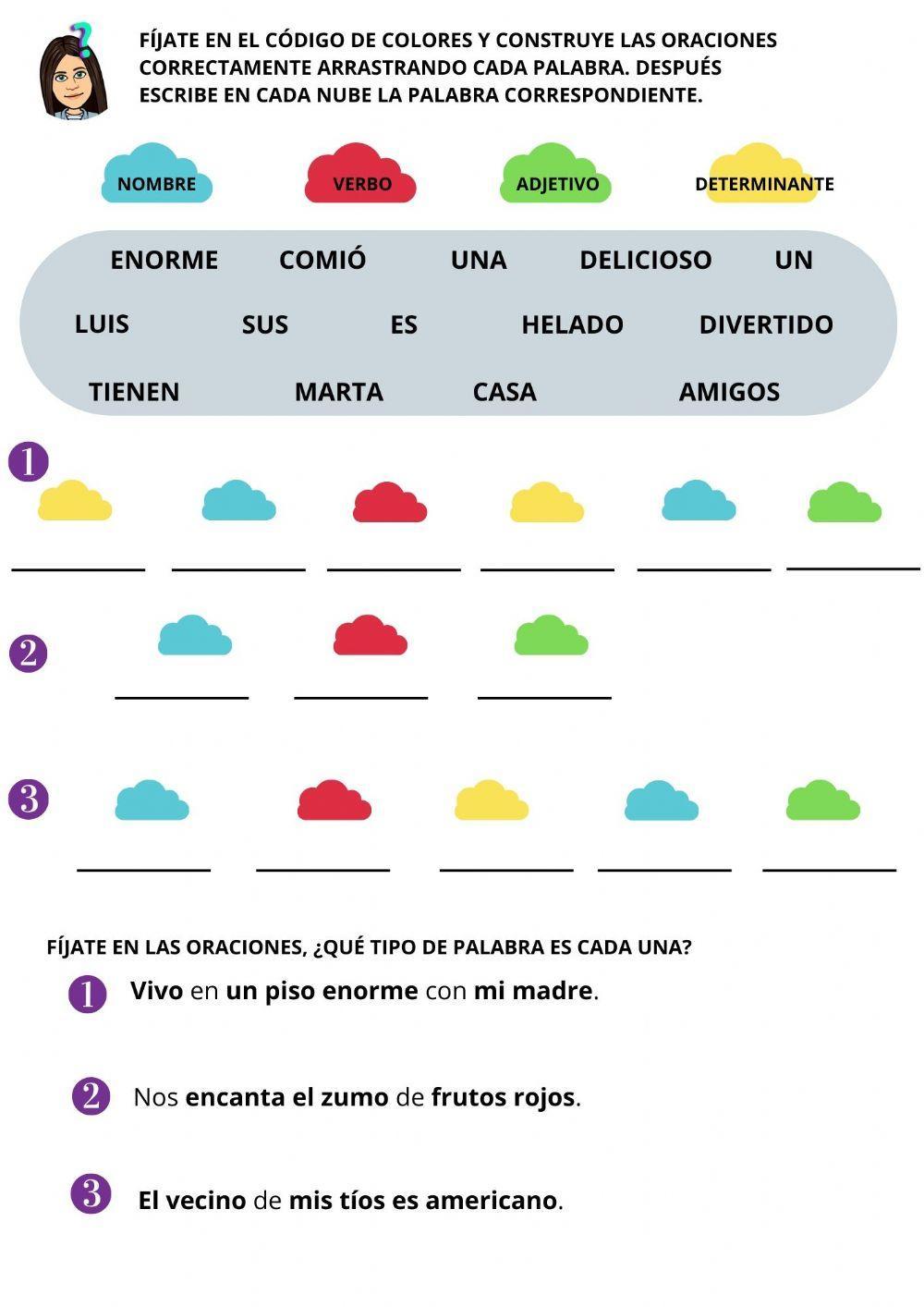 Clasifica palabras y construye oraciones.