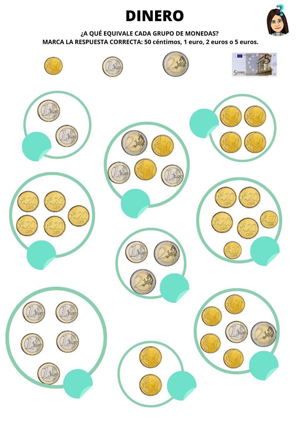 ¿A cuánto equivale cada grupo de monedas?