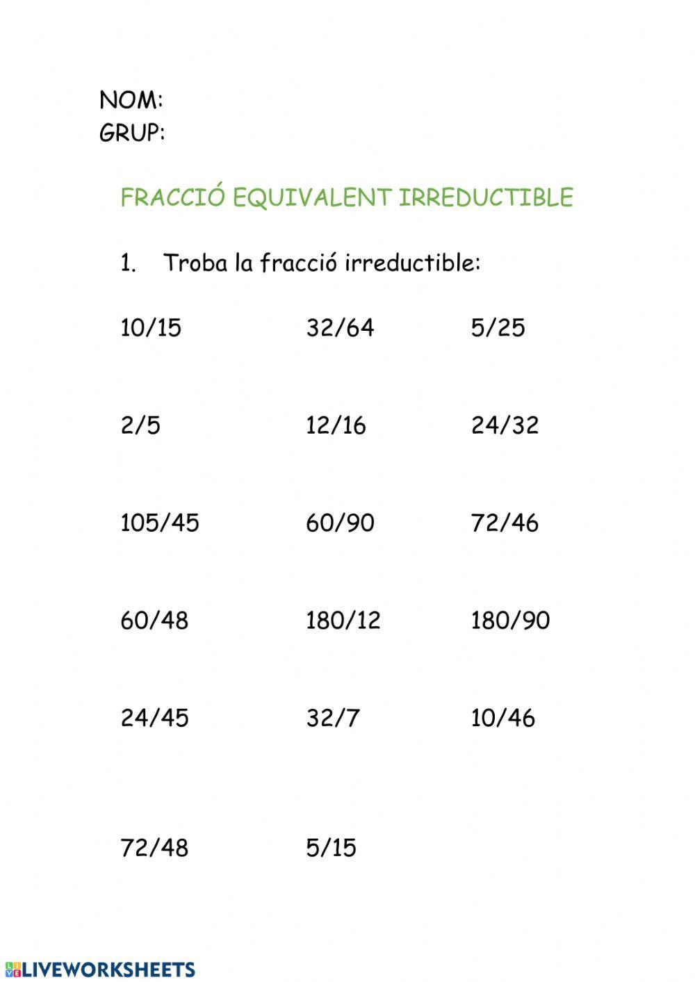 Fracció equivalent irreductible