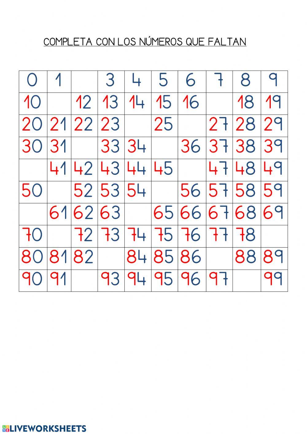 Completa con los números